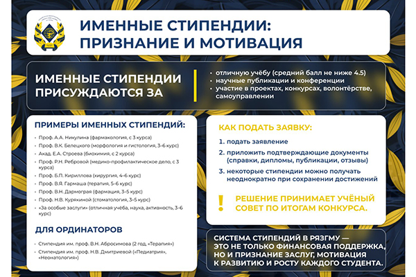 ИМЕННЫЕ СТИПЕНДИИ РЯЗГМУ: АКАДЕМИЧЕСКОЕ ПРИЗНАНИЕ И МОТИВАЦИЯ К РОСТУ